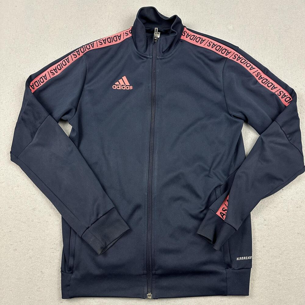 Adidas AEROREADY Track Jacket Men Small Blue Full Zip Logo Tape Training Gym S